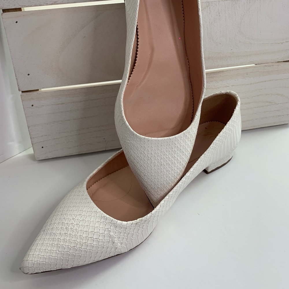 J. Crew Pointed-toe flats in white snakeskin